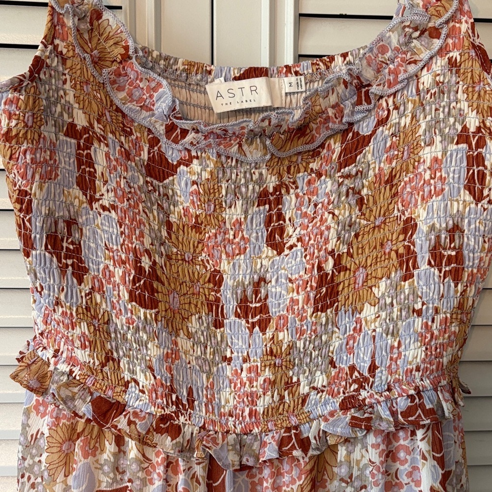 Astr Floral Print Maxi Smocked Dress in Pink and Brown Size M - Picture 6 of 12